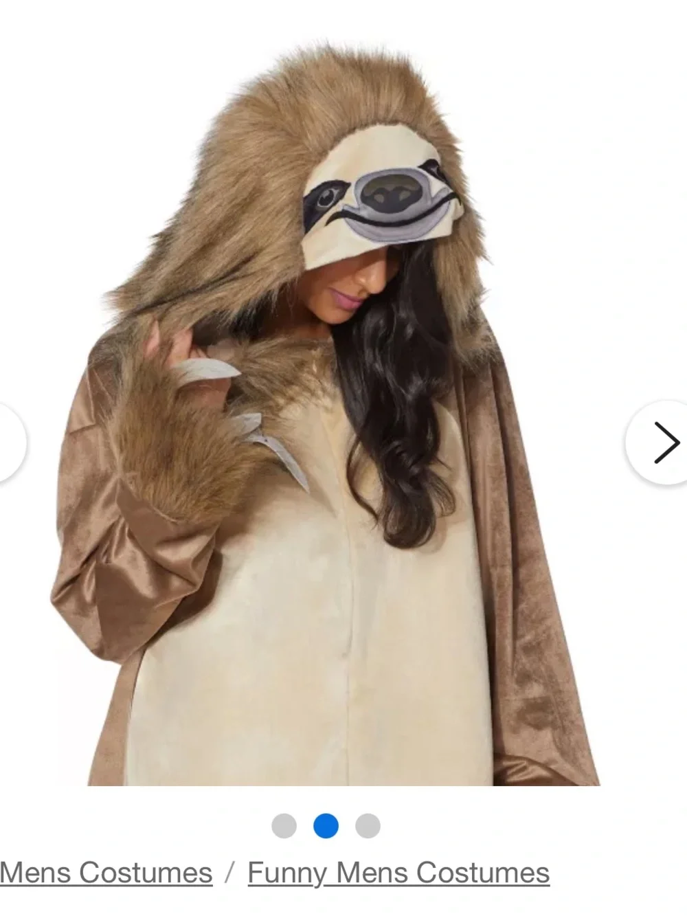 Spirit Halloween Sloth Hooded Zip-up Onesie One Size Like New - Picture 3 of 4